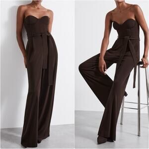 Reiss Atelier Estel Jumpsuit 6 Brown Wide Leg Bustier Crepe Minimalist Luxury